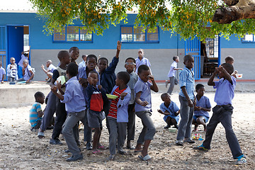 Image showing Happy Namibian school children waiting for a lesson.