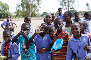 Image showing Happy Namibian school children waiting for a lesson.