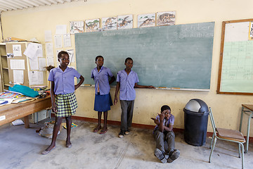 Image showing Happy Namibian school children waiting for a lesson.