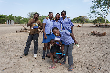 Image showing Happy Namibian school children waiting for a lesson.