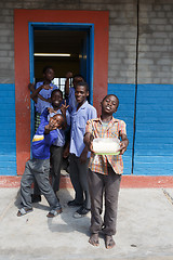 Image showing Happy Namibian school children waiting for a lesson.