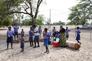 Image showing Happy Namibian school children waiting for a lesson.