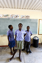 Image showing Happy Namibian school children waiting for a lesson.