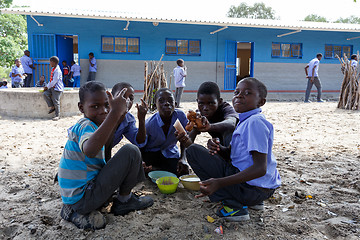 Image showing Happy Namibian school children waiting for a lesson.