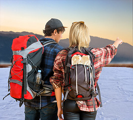 Image showing Sunrise hikers