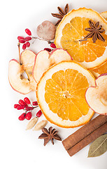 Image showing Christmas spices and dried orange sliceson 