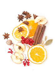 Image showing Christmas spices and dried orange sliceson 