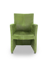 Image showing Green leather dining room chair 
