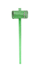 Image showing Very old wooden hammer isolated, green