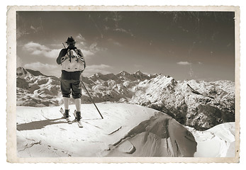 Image showing Old photo with old skier