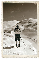 Image showing Vintage photo with old skier