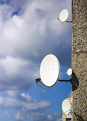 Image showing Satellite dishes on the house wall 