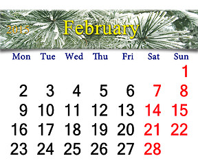 Image showing calendar for February of 2015 with pine branches