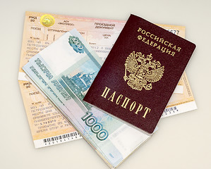 Image showing Money, passport and train ticket 