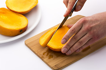 Image showing Subdividing The Mango Thirds Into Fruit Chips