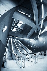 Image showing Moving escalator in the business center