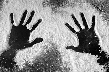 Image showing Hand prints in flour