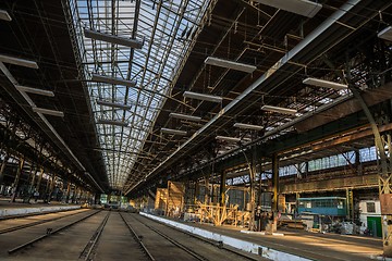 Image showing Large industrial hall of a repair station