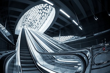 Image showing Moving escalator in the business center