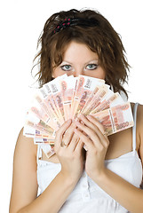 Image showing Young Lady with money