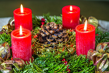 Image showing Advent wreath with burning candles