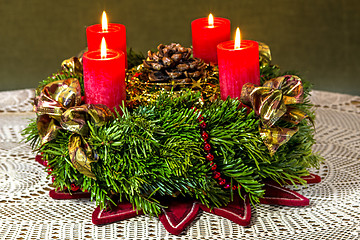 Image showing Advent wreath with burning candles