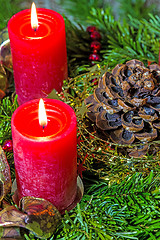 Image showing Advent wreath with burning candles