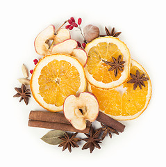 Image showing Christmas spices and dried orange sliceson 