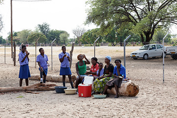 Image showing Happy Namibian school children waiting for a lesson.