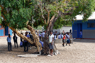 Image showing Happy Namibian school children waiting for a lesson.