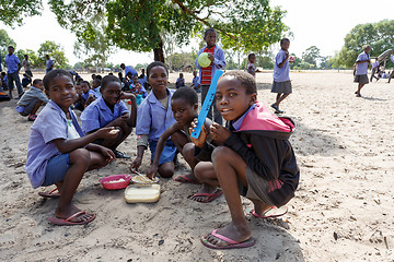 Image showing Happy Namibian school children waiting for a lesson.