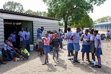 Image showing Happy Namibian school children waiting for a lesson.