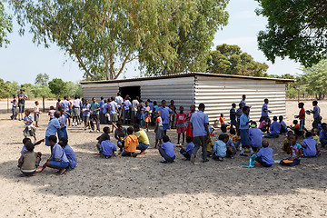 Image showing Happy Namibian school children waiting for a lesson.