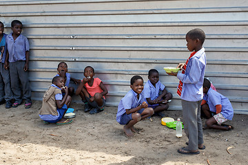 Image showing Happy Namibian school children waiting for a lesson.