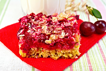 Image showing Pie cherry on red paper napkin