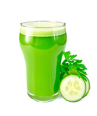 Image showing Juice cucumber in glass with cucumber and parsley