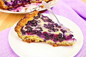 Image showing Pie blueberry in plate on board