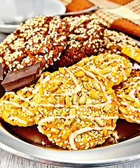 Image showing Cookies chocolate and shortcake with sesame on tray