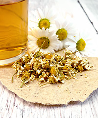 Image showing Chamomile dried on paper with glass mug