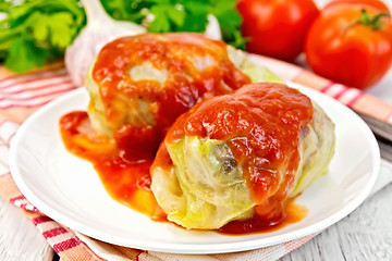 Image showing Cabbage stuffed in plate on board