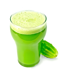 Image showing Juice cucumber in glass with whole cucumber