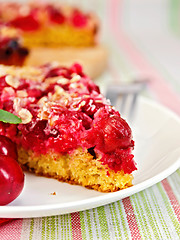 Image showing Pie cherry on tablecloth