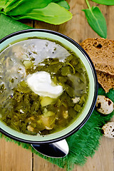 Image showing Soup green of sorrel and spinach on board