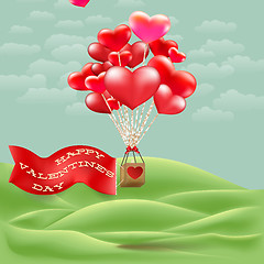 Image showing Heart-shaped hot air balloon taking off. EPS 10