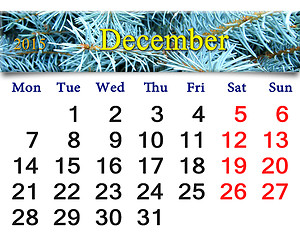 Image showing calendar for December 2015 with picture of spruce