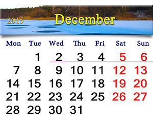 Image showing calendar for December of 2015 with frozen river