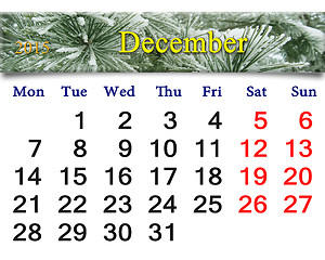 Image showing calendar for December of 2015 with spruce