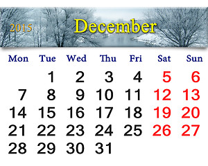 Image showing calendar for December of 2015 with frozen river