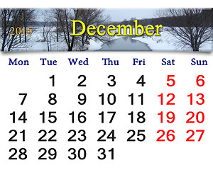 Image showing calendar for December of 2015 with frozen river