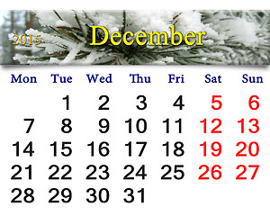 Image showing calendar for December of 2015 with pine